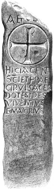 The Kirkmadrine stone inscribed with the names "Viventius et Mavorius".